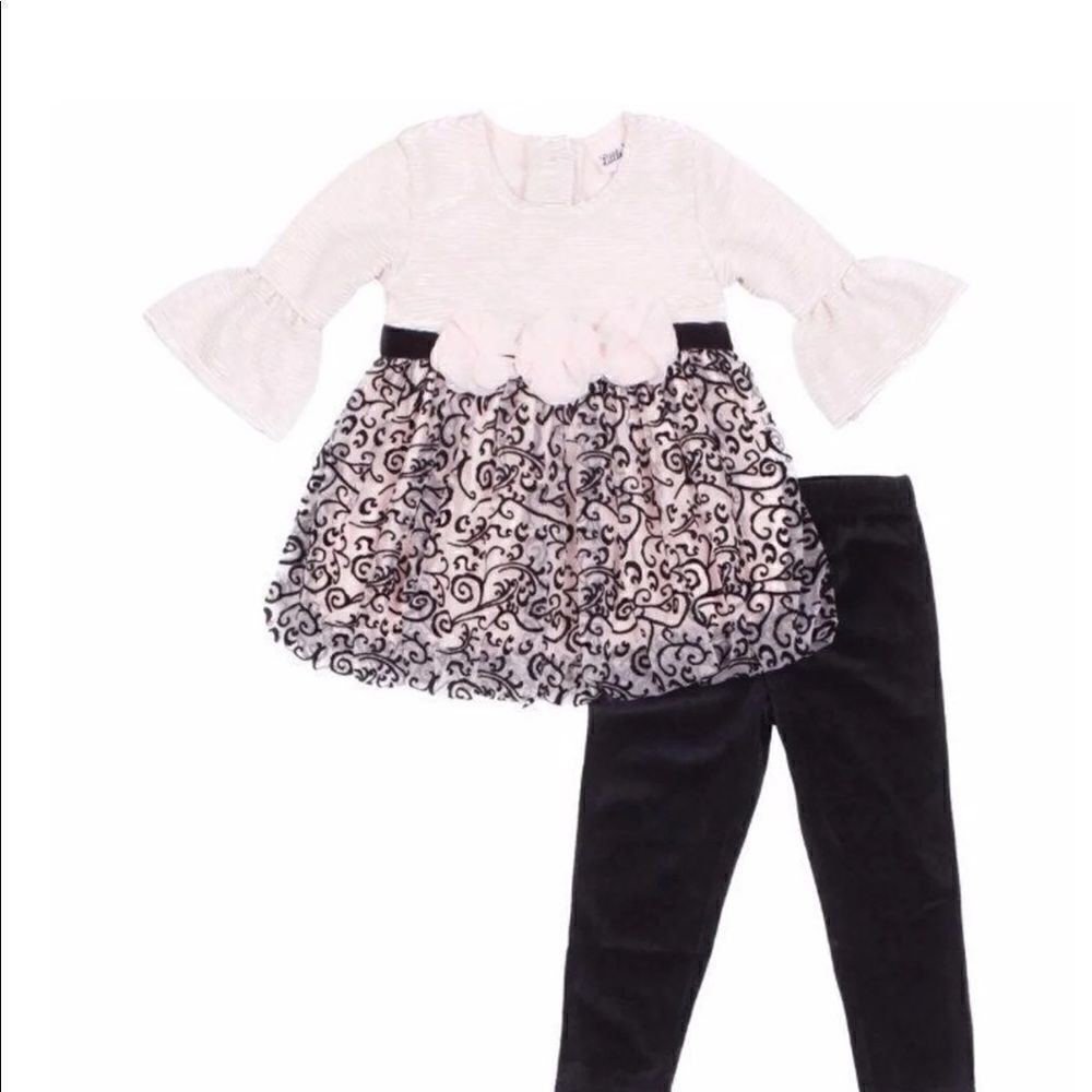 LITTLE LASS Floral Velvet Dress & velvet leggings - Picture 2 of 7